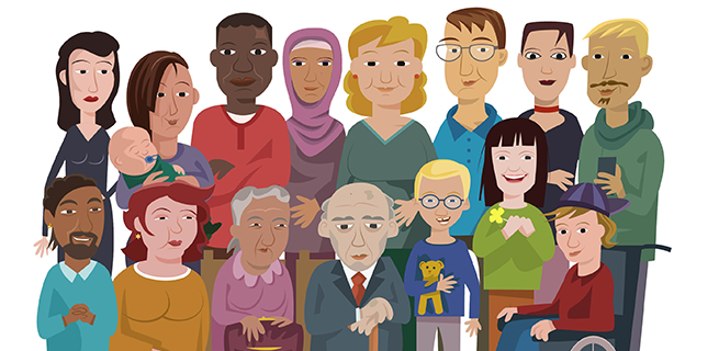 Bild på människor i olika generationer 