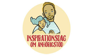 Illustration som visar en man och en tjej, samt texten "Inspirationsdag om anhörigstöd".