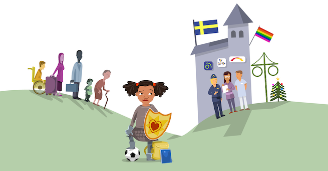 Illustration som visar ett barn utklädd till riddare