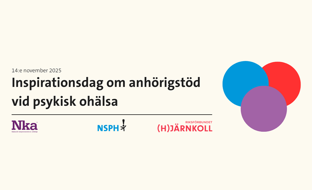 Informationsskylt om inspirationsdagen med blå, röd och lila logotyp