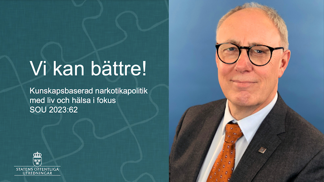 Utredningen Vi kan bättre! på petroleumgrön bakgrund samt bild på Thomas Lindén i glasögon, röd slips, mörk kavaj och vit skjorta