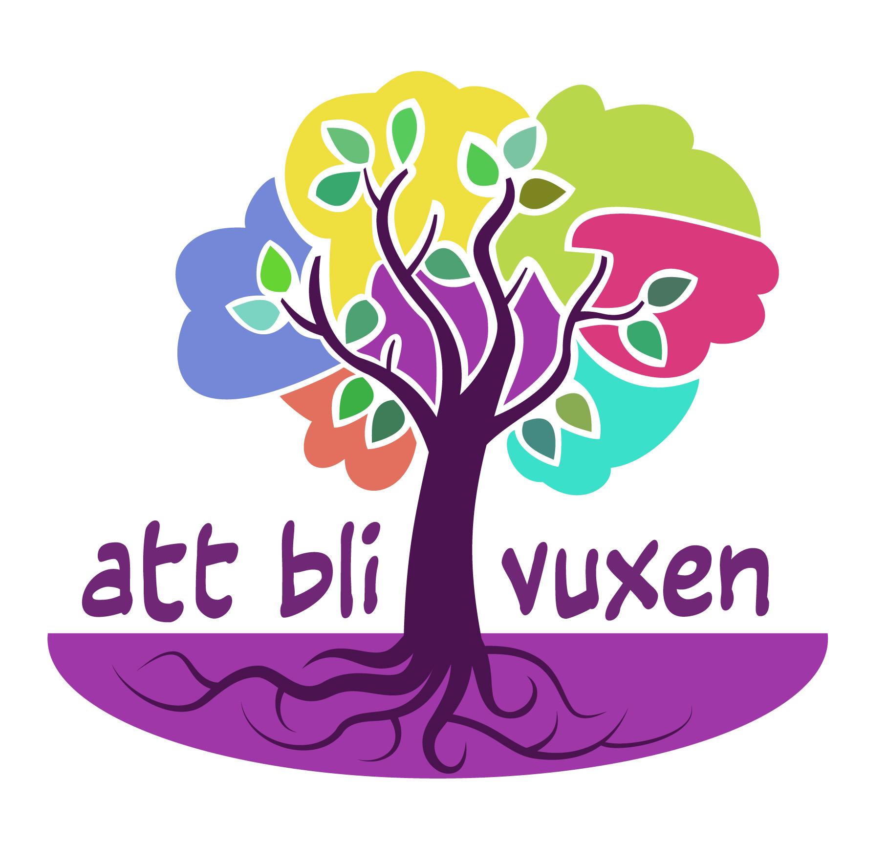 Ett träd med texten "Att bli vuxen".