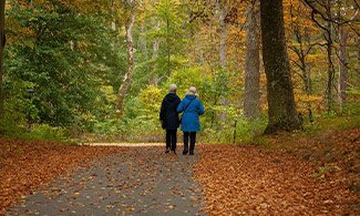 Ett par promenerar i en park